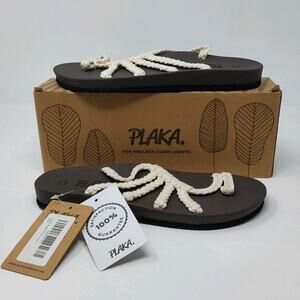 Plaka Relief Womens Sandals Size 7 Pearl Handmade Rope Strappy Flip Flops New